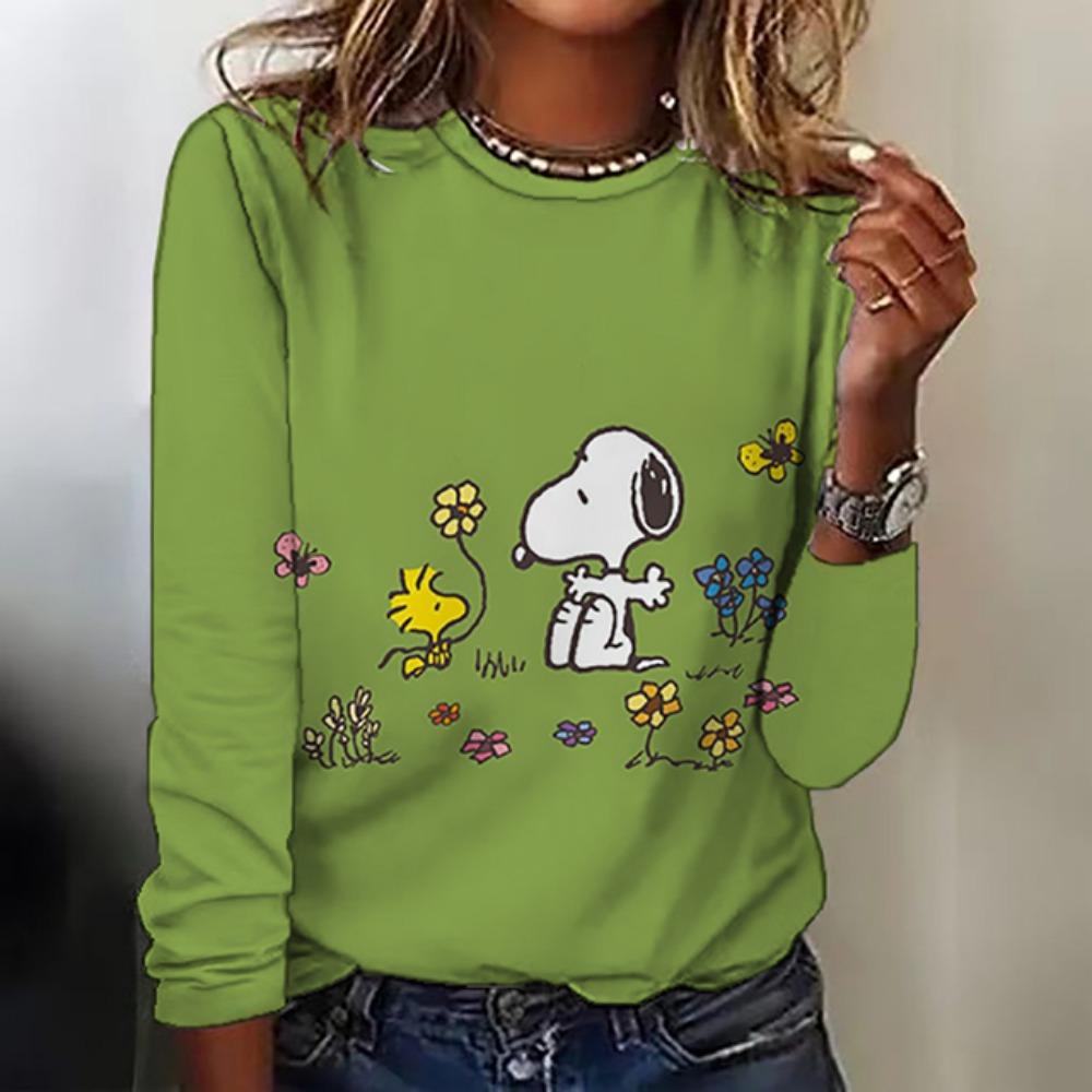 Fashion Women's T shirt Snoopy printed Daily Sweatshirt Casual Long Sleeve Crew Neck Spring Fall sportswear
