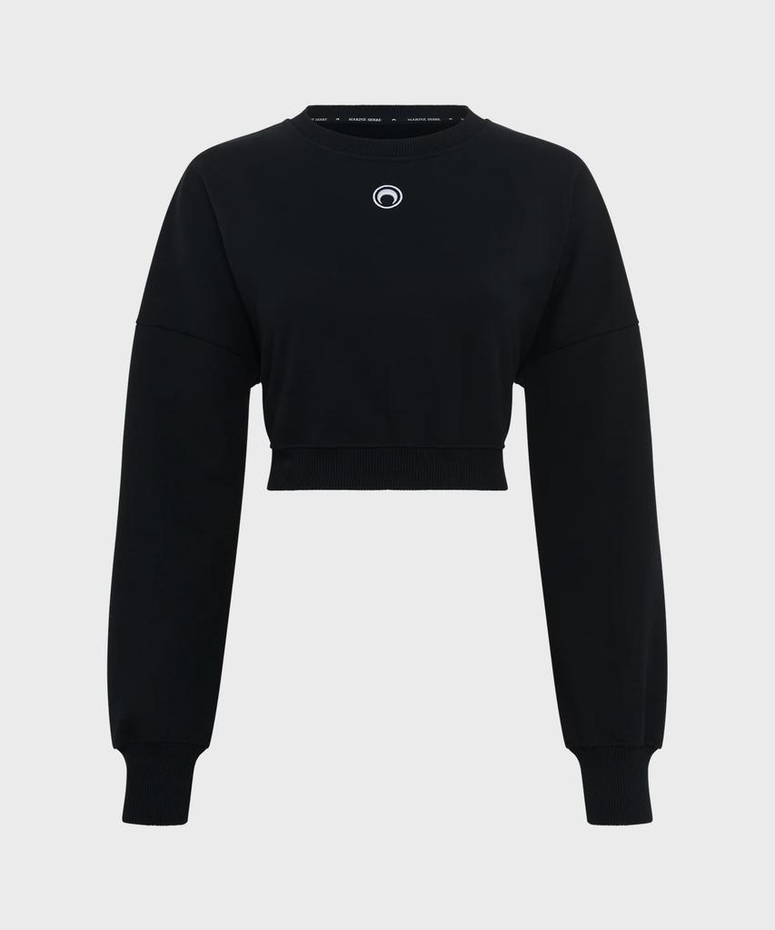 MARINE SERRE (W) Moon Logo Fleece Crop Sweatshirt Black