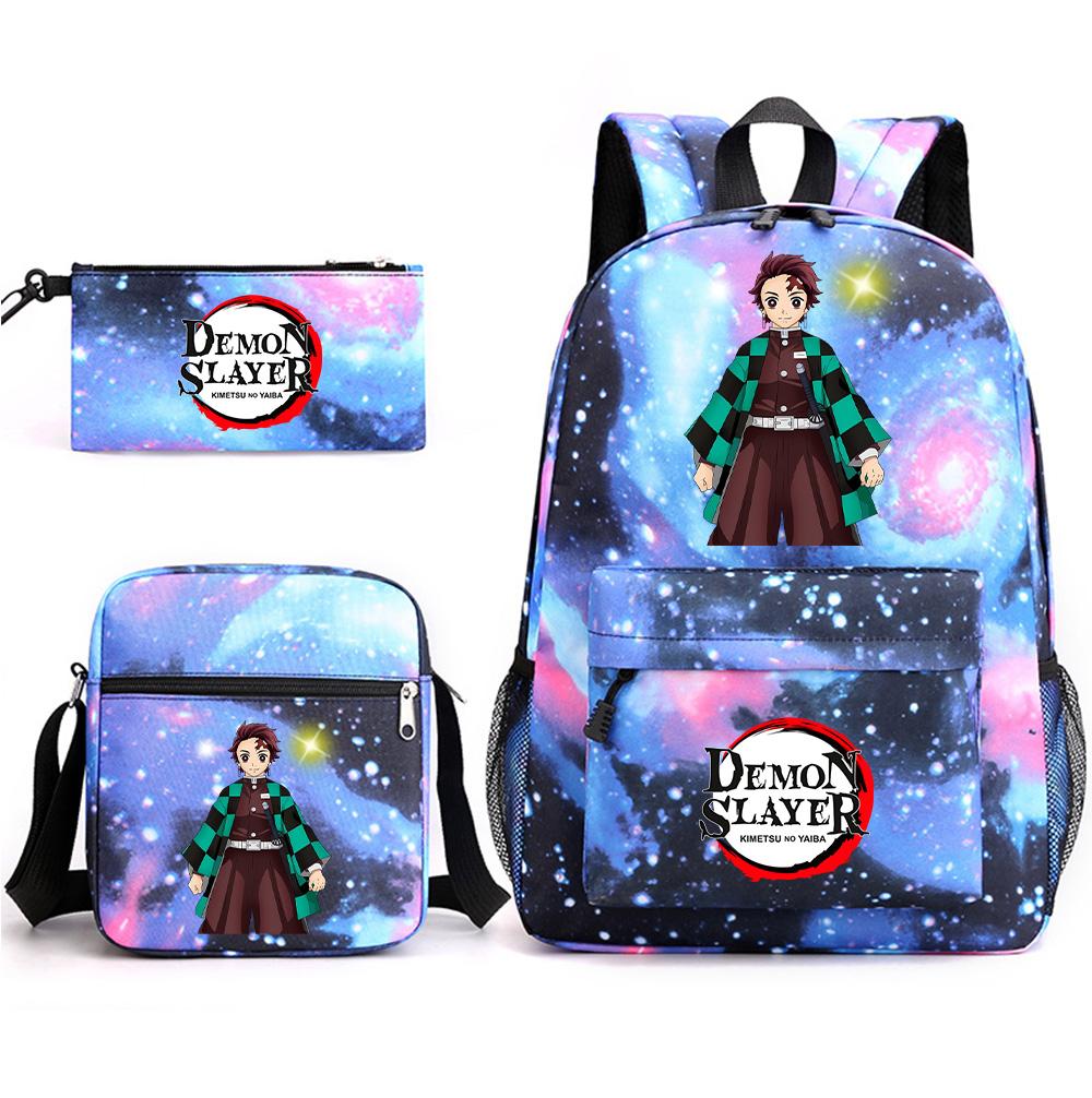 3Pcs/set Anime Demon Slayer Printed Backpack with Shoulder Bag Pencil Case for Teenager Student Boy Girl Large Capacity Waterproof Schoolbag