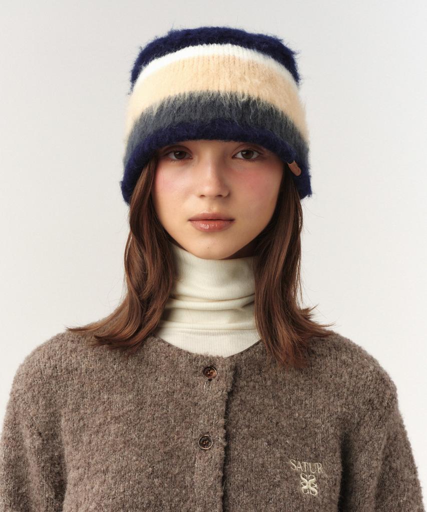 Seteo Striped Knit Bucket Hat Navy