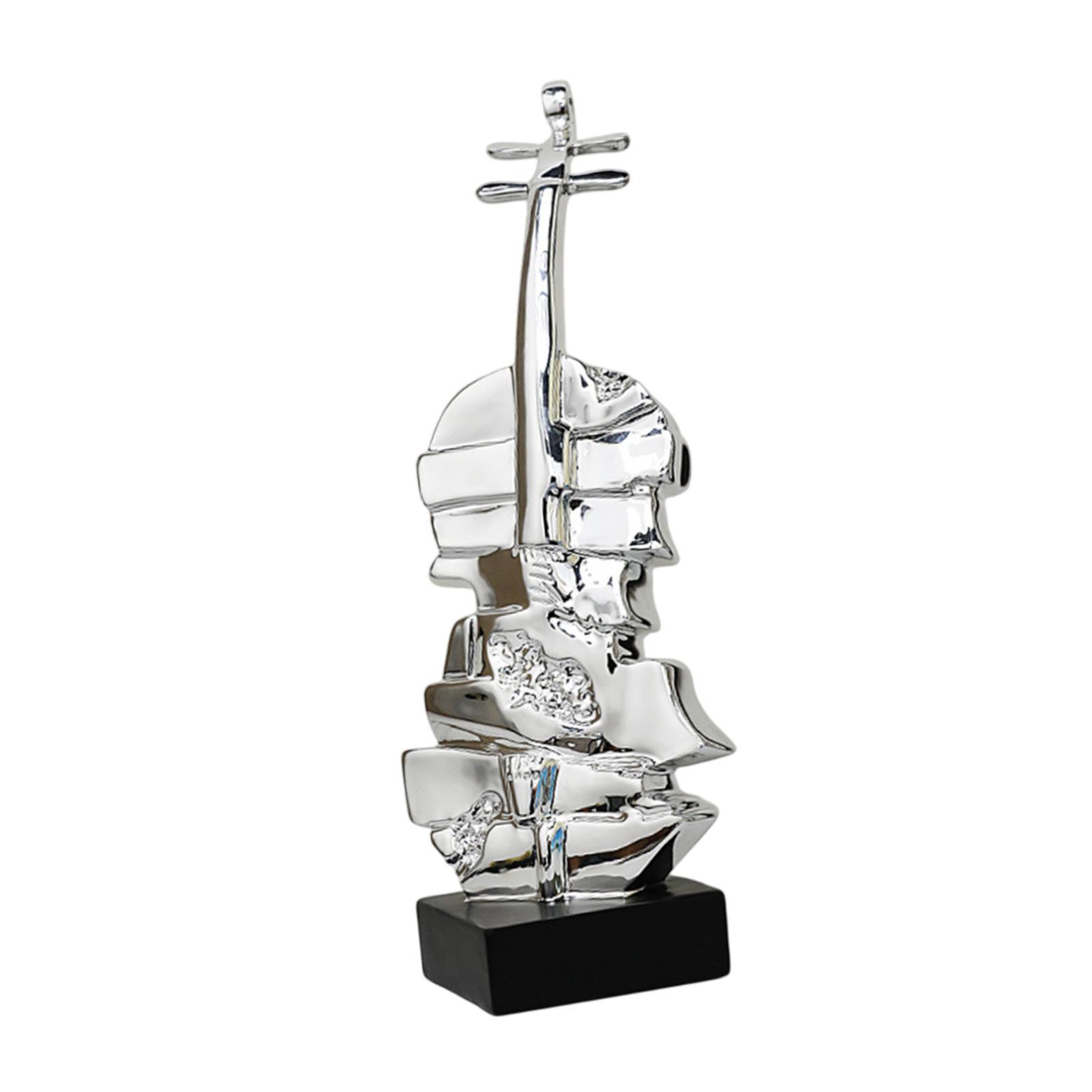 

Violin Sculpture Desktop Ornament Home Decoration Creative Crafts Resin Figurine Music Decor Statue for Farmhouse TV Cabinet срібний