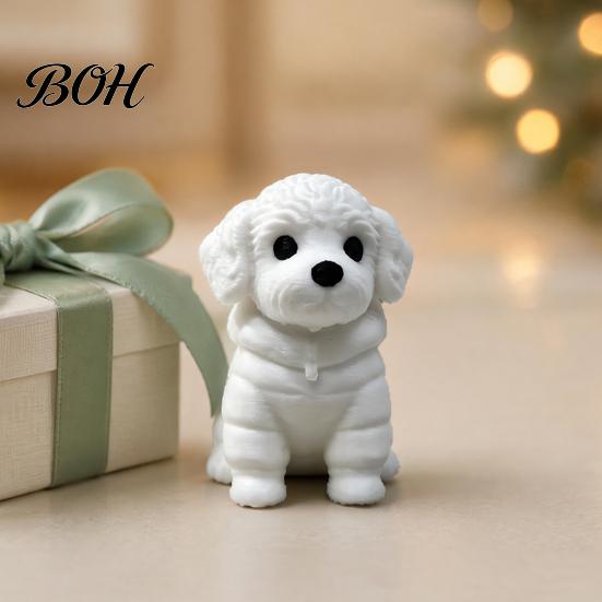 Sitting Dog Ornament 3D Printed Figurine, Mini White Statue for Desk Desktop Puppy Decor, Modern Animal Shape Home Office Bookshelf Minimalist