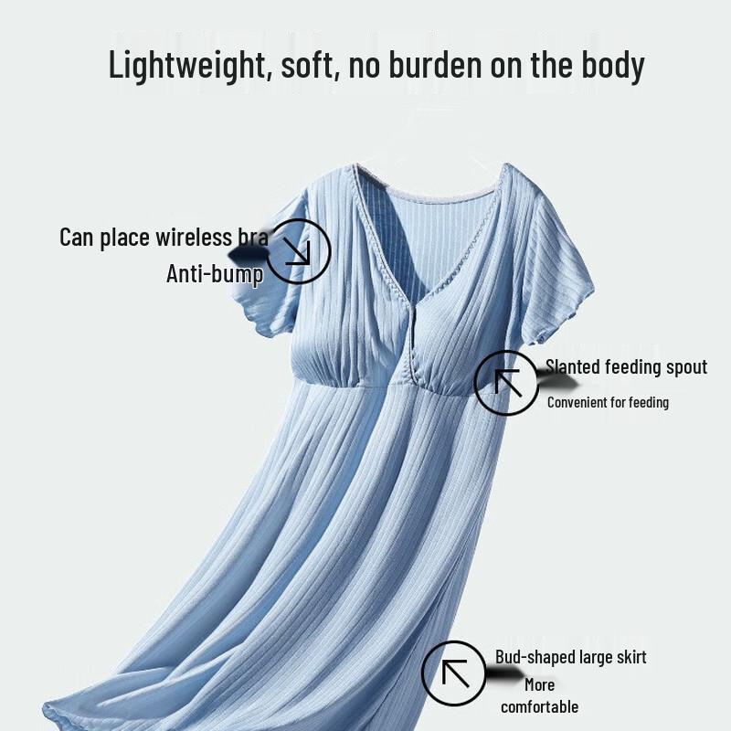 Modern Mom Summer Thin Nursing Nightgown with Chest Pads