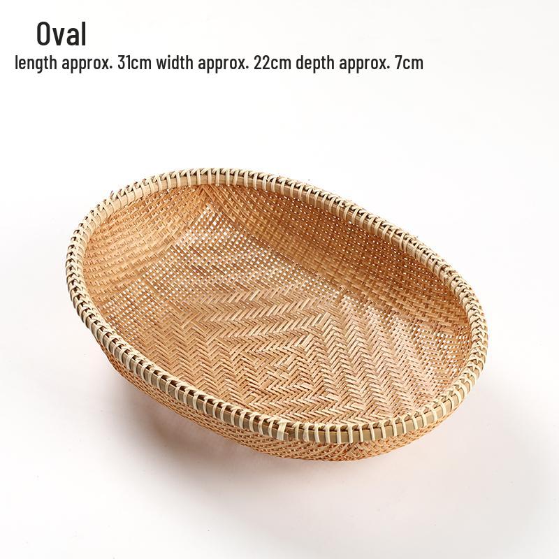 Handmade Bamboo Woven Basket for Fruits and Snacks - Round Living Room Storage Tray
