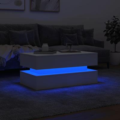 Coffee Table With LED Lighting, White, 90X50X40 Cm