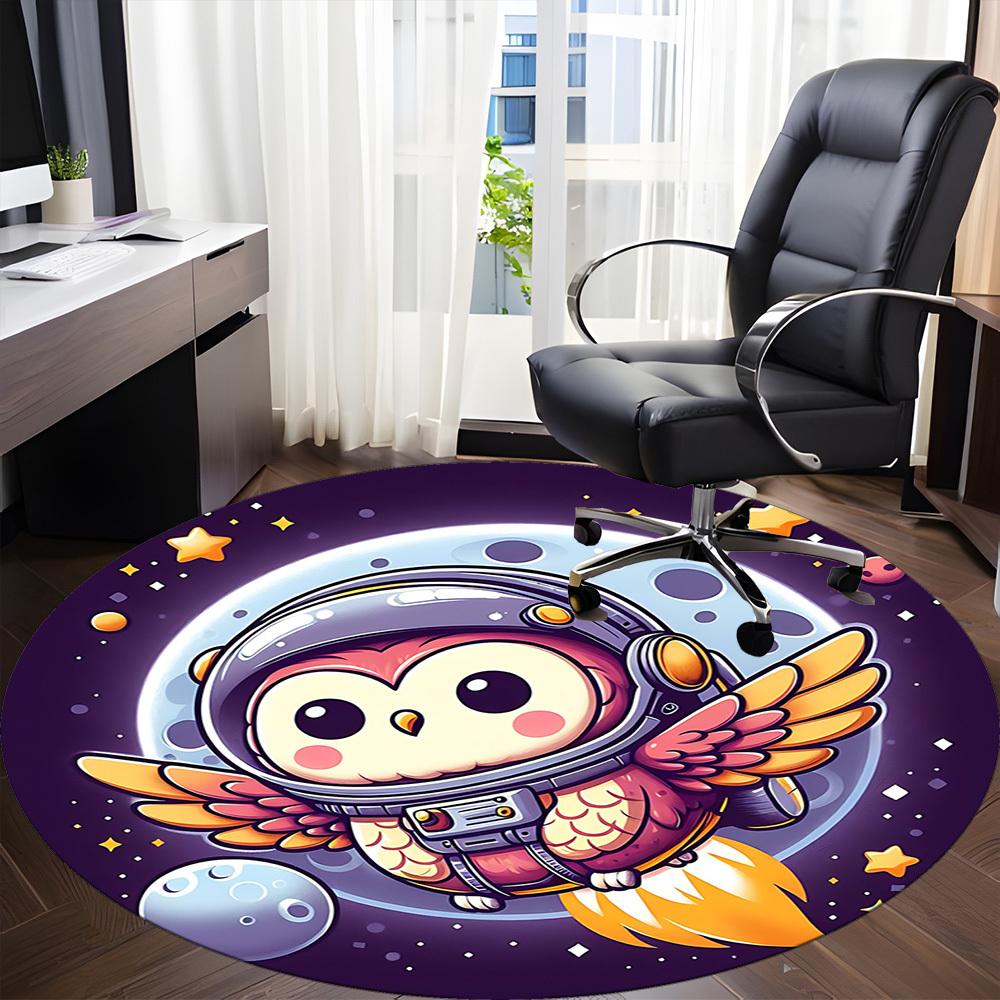 1pc Owl Astronaut Office Round Area Rug, Under Office Chairs Bedroom Living Room Home Decor, Room Deco, Available in Various Sizes L1024310