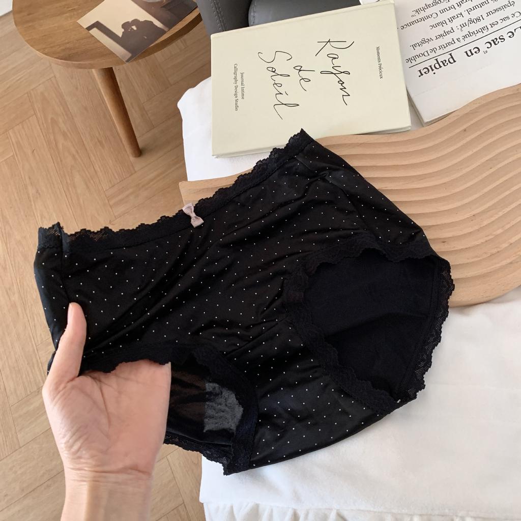 Female Spring and Summer Retro Polka Dot Ice Silk Lace Edge 10A Antibacterial Briefs