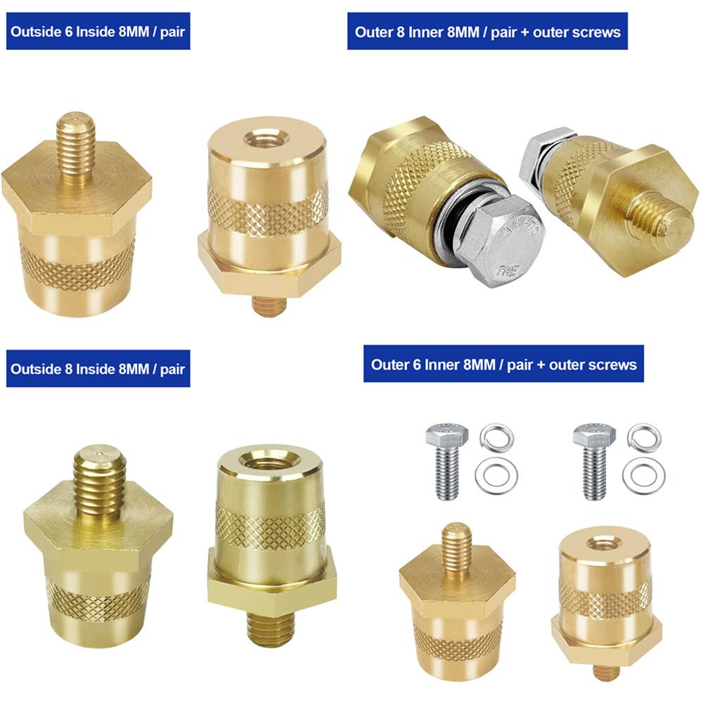 2X M6 M8 Thread Positive Negative Battery Post Connector Terminal Adapter Battery Pole Adapter Brass Battery Terminal Connector