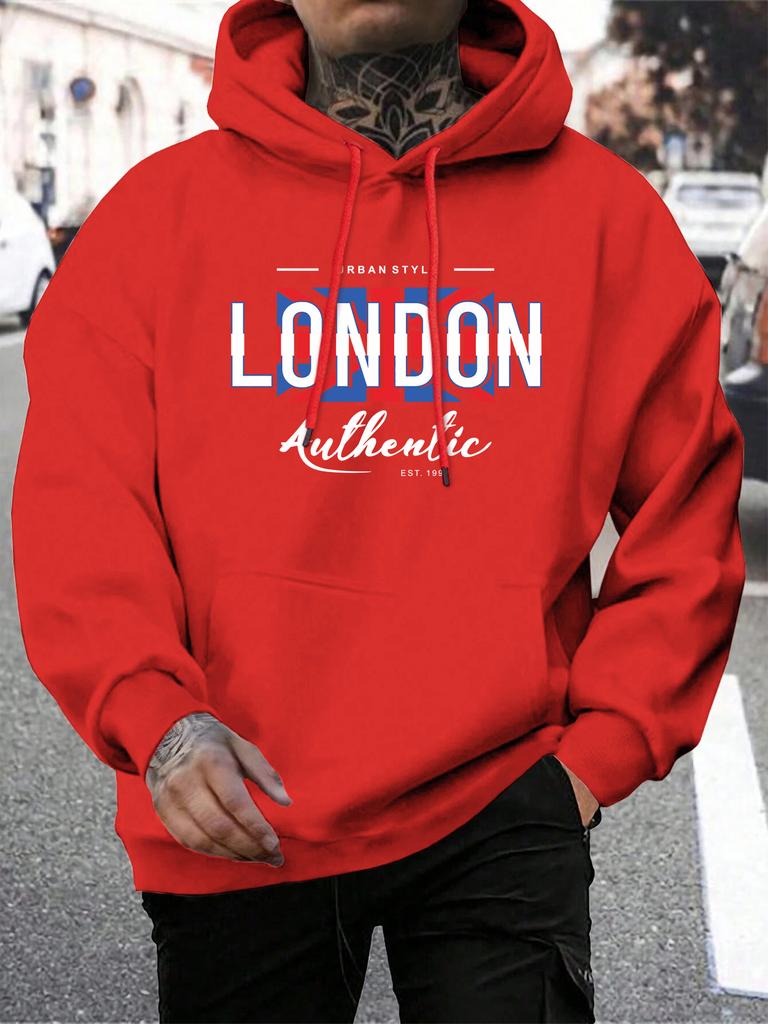 London Letters And National Flag Prints Pullover Man  Hoodie   Hooded Men Simple S-5xl Tops