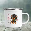 Emaille-Tasse mit Aufdruck „I Love Dackel“, kreatives Glas, für Kaffee, Getränke, Dessert, Milch, Tasse, Glas, Vintage, beheizbarer Griff, Trinkgeschirr, Geschenke