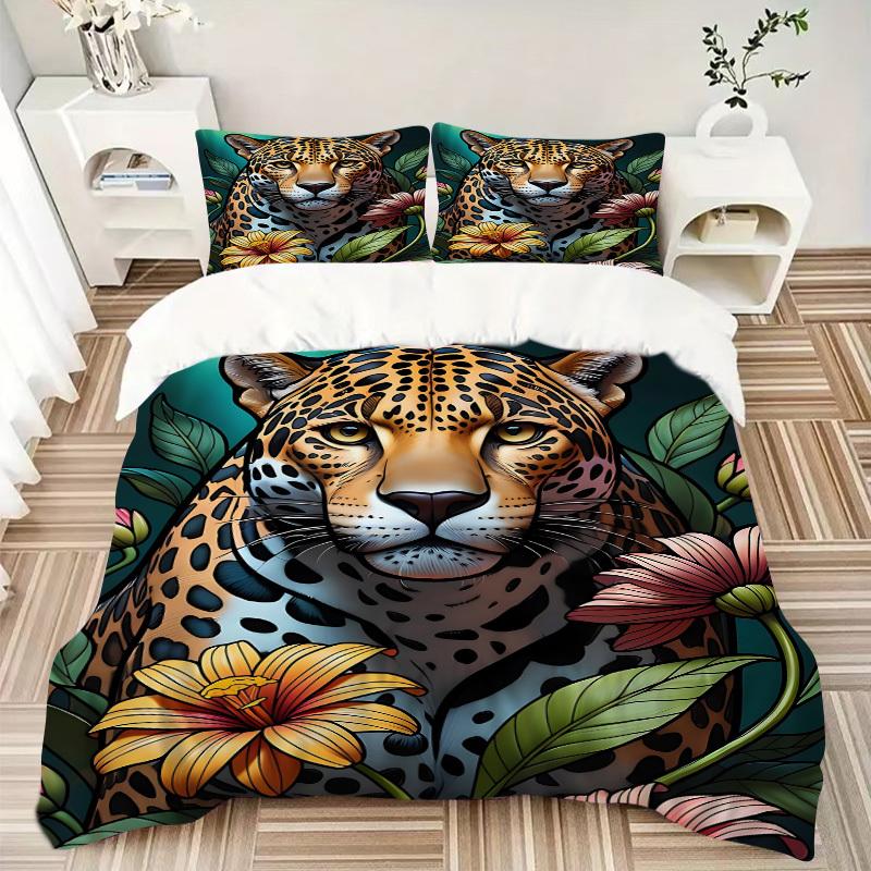 3pcs Leopard Print Duvet Cover Set -Includes 1 Duvet Cover and 2 Pillowcases, No Quilt Core, All-Season Home Decor  yy251111139