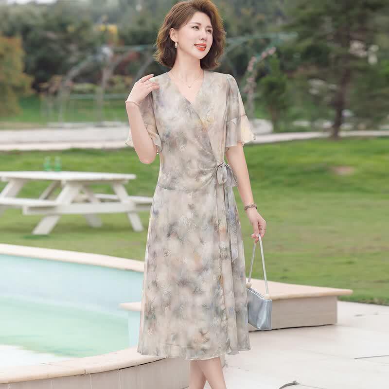 Yalu 2026 Women's Summer Short Sleeve Chiffon Maxi Dress