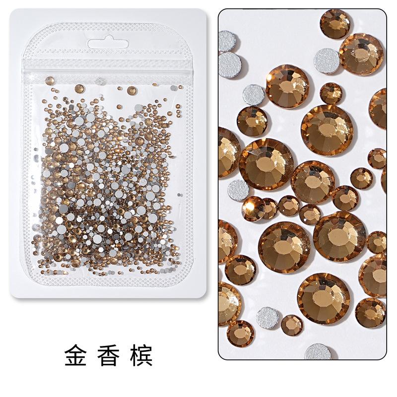 1440 buc, Un pachet întreg de manichiuri colorate, Diamante cu fund plat, Burghie din sticlă de cristal nu pot cădea de pe fund, Bijuterii cu diamante rotunde cu dimensiuni mixte.