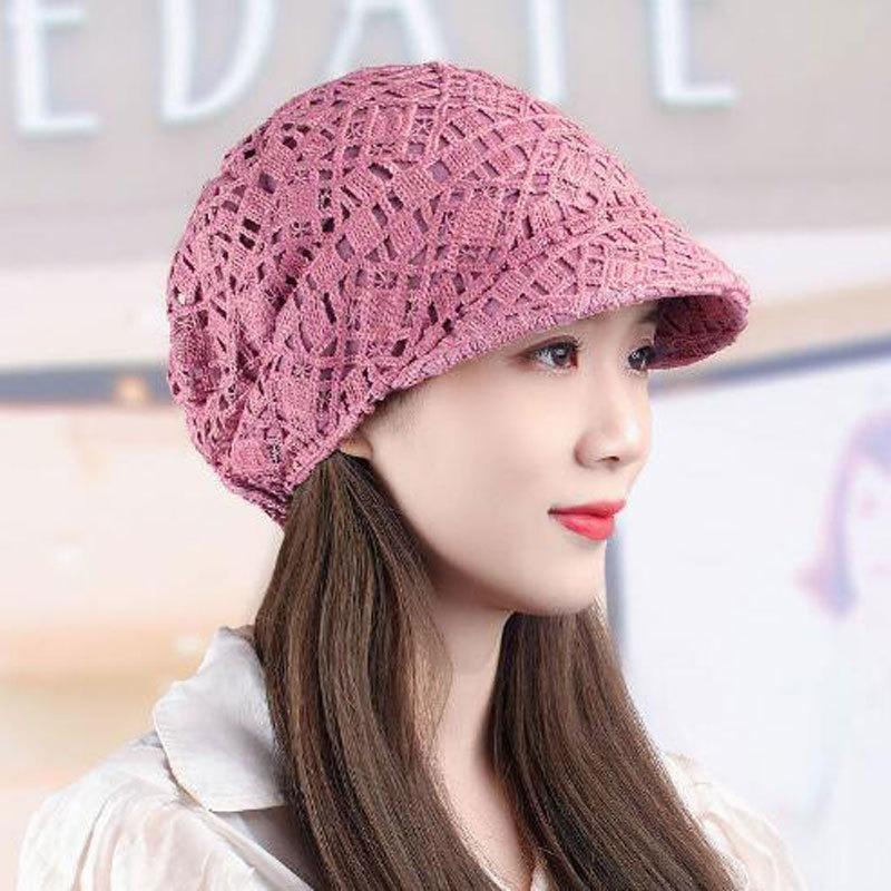 Hollow head hat flower soft edge duck tongue octagonal hat big head circumference hat bald head cover white hair hat woman
