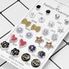 12 Pairs/Lot Acrylic Rhinestone Fashion Earrings Set For Women Flower Heart Stud Earring Girls Simple Geometric Earrings Jewelry