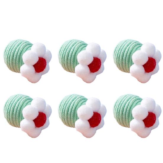 6Pcs Colorful Cat Balls Toy Cat Ball Cute Flower with Bell Kitten зелёный