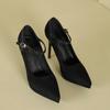 High Heels Damen Herbst und Winter Ein-Wort Wasserdichte Sohle High-Heeled Pumps Damen Neue Spitze Stiletto Wildleder High Heels