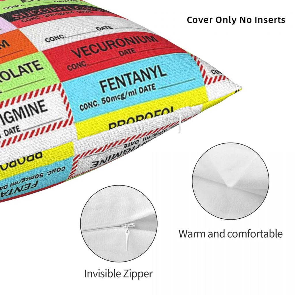 Anesthesia Medication Labels Square Pillowcase Cushion Cover Pillow Case Throw Pillow Cover for Home Sofa Living Room