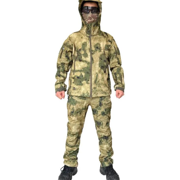 Winter Outdoor Men's Training Suit Tactical Camouflage Assault Plush Waterproof Adventure Skiing Jacket Travel Clothing Workwear