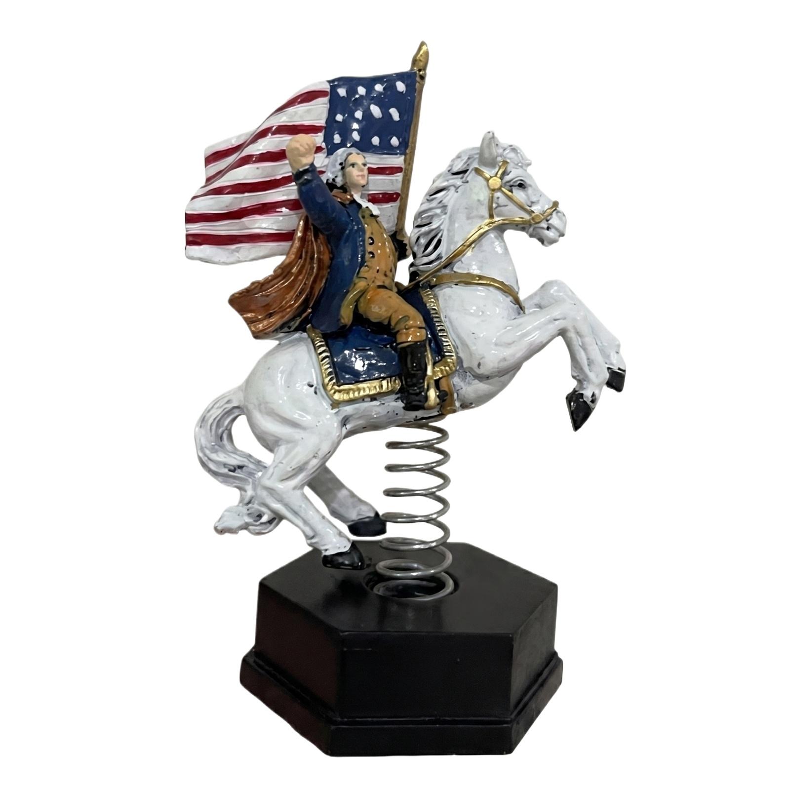 

Resin Car Dashboard Ornament Washington Riding Horse with Flag Spring Base Car Decoration for Vehicle Interior Display One Size