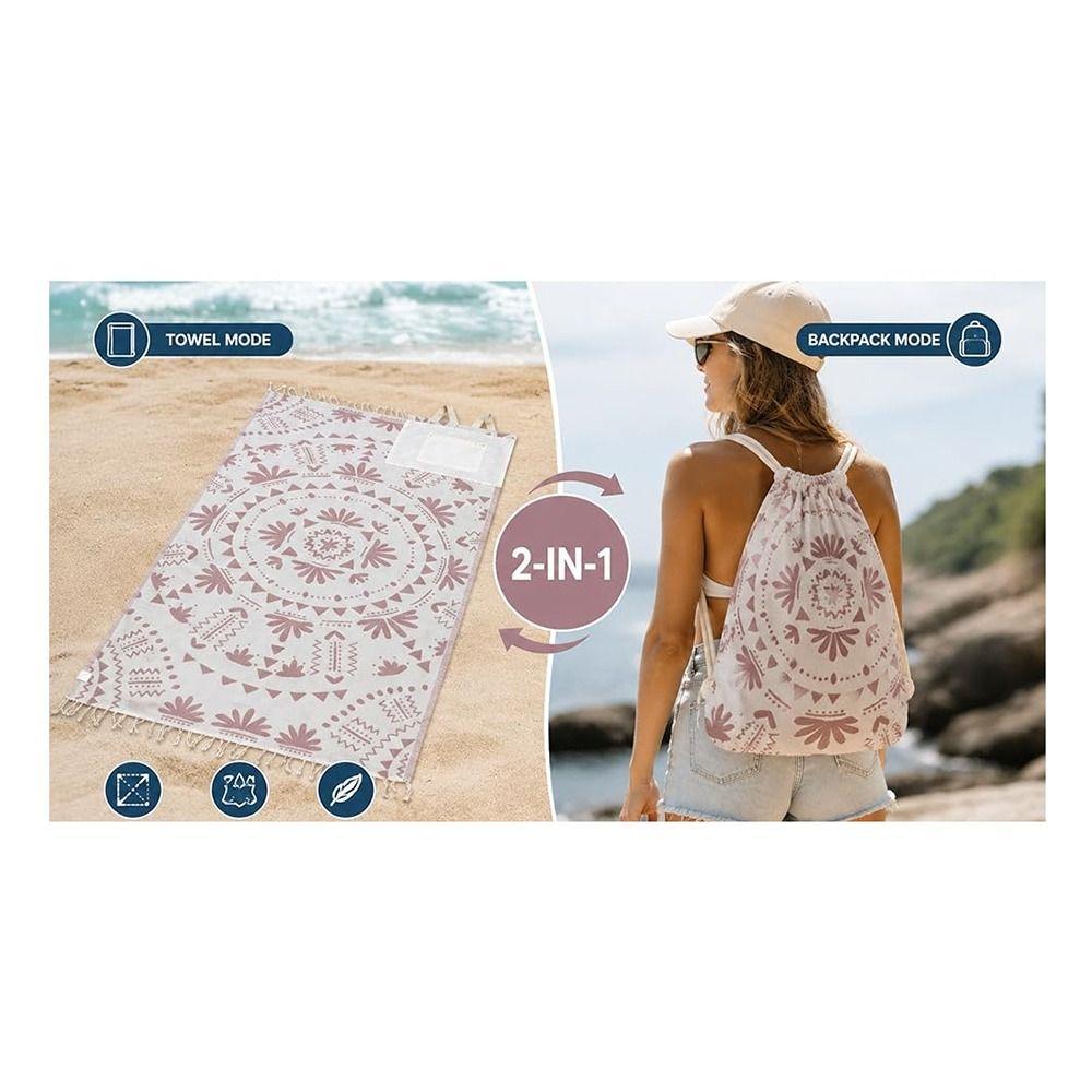 Fashion 2-in-1 Convertible Towel & Backpack Wearable Oversized Beach Towel Quick-Dry Sand-Repelling Beach Bag Summer