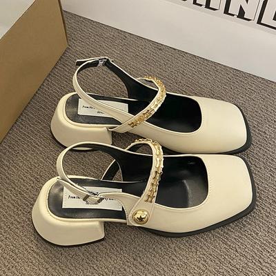 Baotou Sandals Women's Thick Heels High Heels New Summer Models Square Head Mary Jane Single Shoes Small Leather Shoes