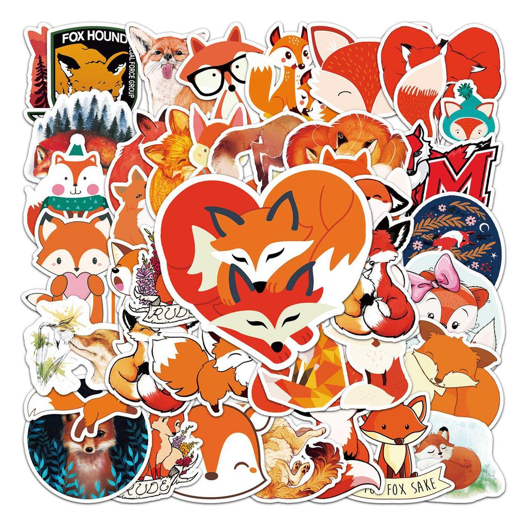 50pcs Cartoon Fox Decorative Stickers for Suitcase, Scooter, Refrigerator, and Car