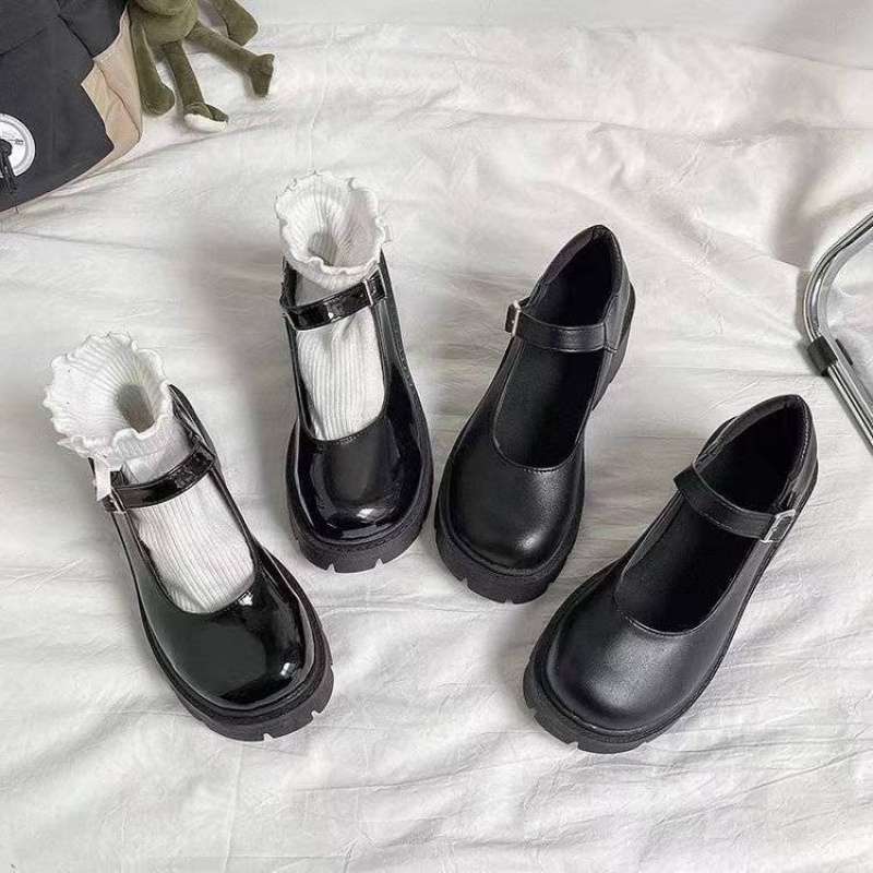 Japanese JK uniform shoes 2025 platform lolita muffin one-word buckle versatile explosion platform Mary Jane small leather shoes
