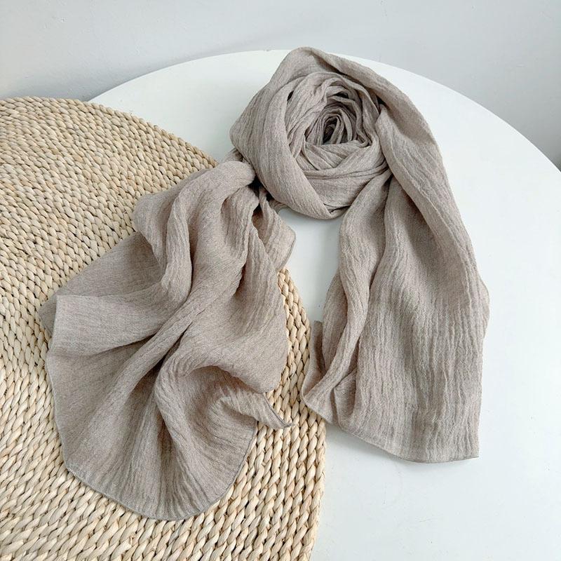 

Solid Color Retro Pleated Olive Green Pleated Linen Scarf Japanese Women S Scarf Beach Sun Protection Large Shawl