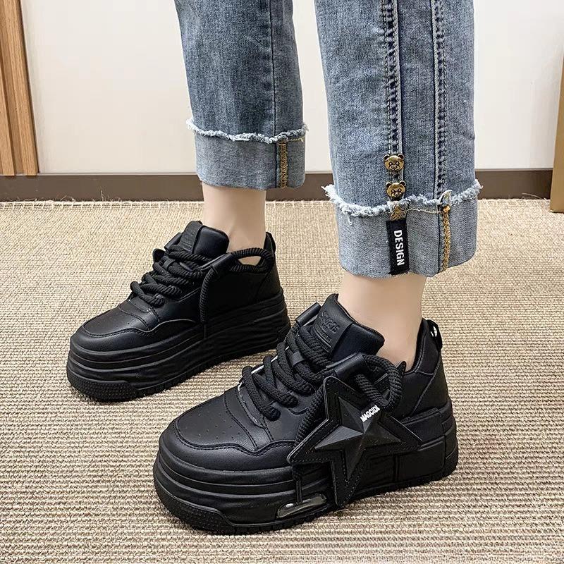 Leather Pink Chunky Sneakers Platform Lace-up Thick Sole Casual Shoes Women  Slip On Fashion Outdoors Walking Shoes