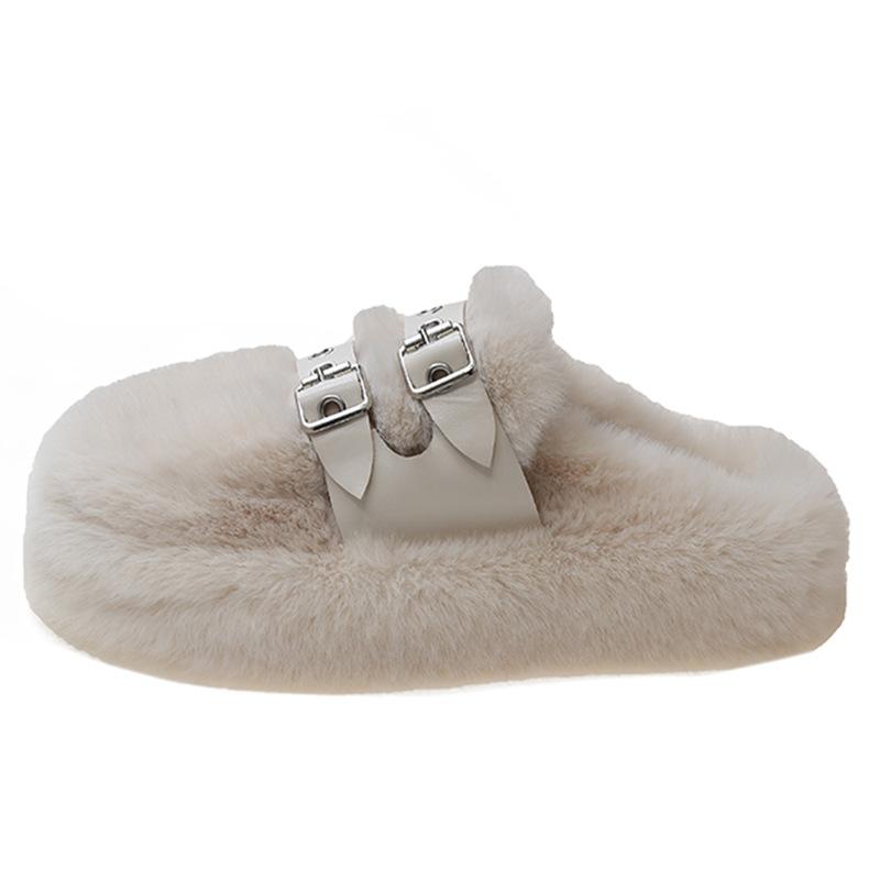Niche design bag head fluffy slippers for women's autumn and winter wear 2025 new home furnishing piled thick-soled cotton slippers for women