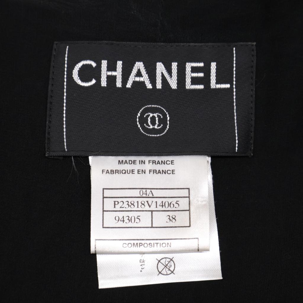 CHANEL [Good condition/domestic regular] 04A P23818V14065 Leather collar with belt Tweed coat 38 blackUsed