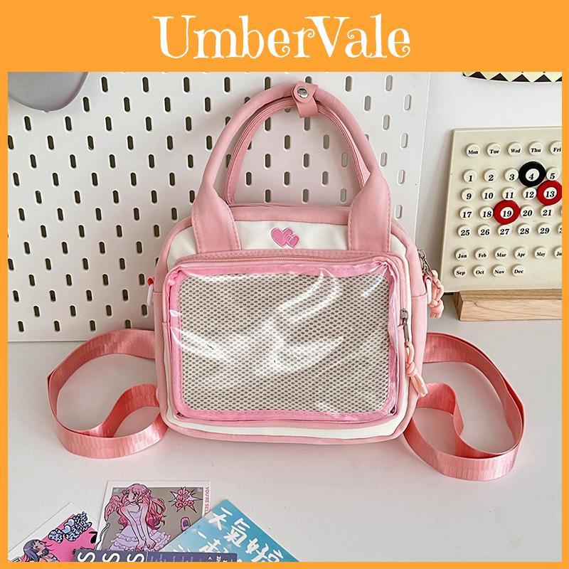 Trendy Japanese Style Sweet Girl Transparent Handbag For Daily Casual Use In Black White Blue Pink Yellow