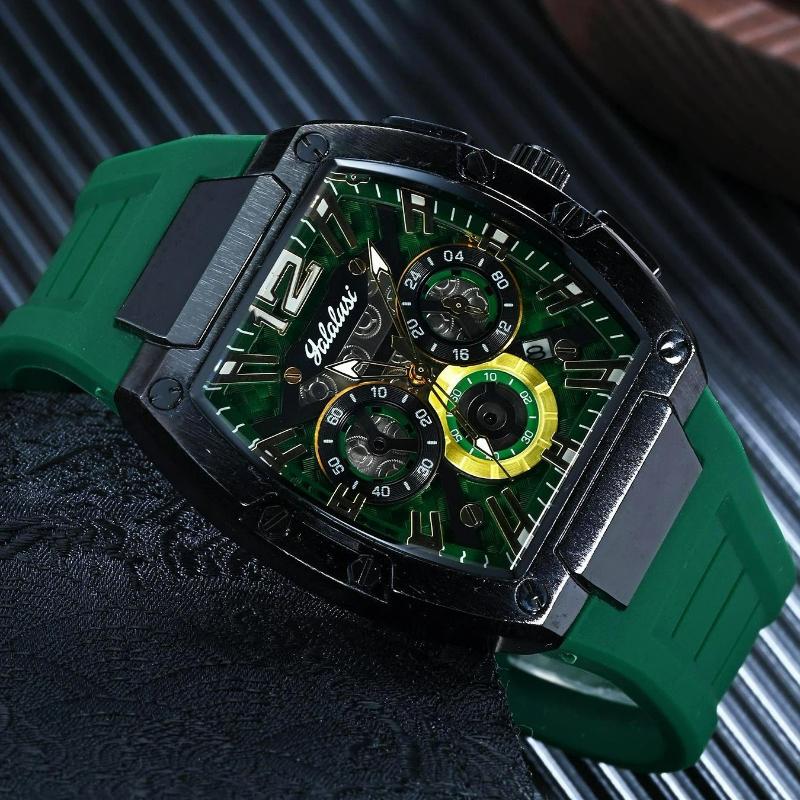 Relógio Vintage de Luxo para Homens Cronógrafo Esportivo de Pulso Quartzo com Pulseira de Silicone, Data, Luminoso
