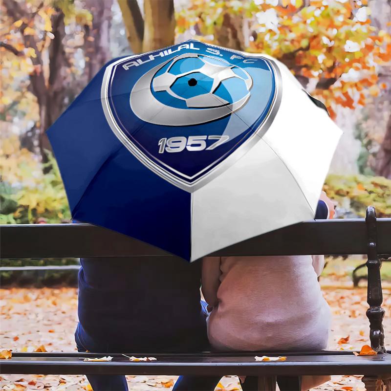 1 PC Automatic Folding Umbrella - Al Hilal Sfc Pattern Portable Foldable Design With 8 Ribs Christmas Birthday Gifts