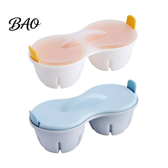 Double Egg Poacher Dual Cavity Microwave with Lid, Heat Resistant Plastic Steamer Hole Steamer, Compact Cooker Quick Breakfast Tool Safe Cookware