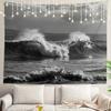Dramatic Ocean Wave Tapestry Wall Hanging Black and White Surf Decor Coastal Nautical Living Room Abstract Art