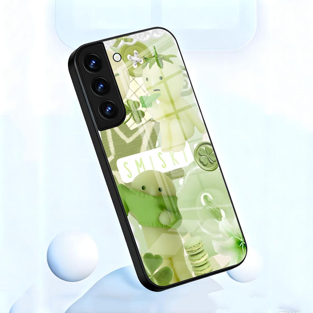 Cute S-Smiski Phone Case For Samsung S26 S25 S24 FE S23 S22 S21 Plus S20 Ultra Note20Ultra Black Glass Cover