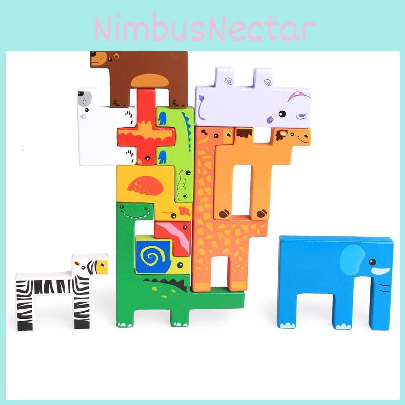 Wooden Creative Animal 3d Puzzle Blocks For Early Education Kids Gift