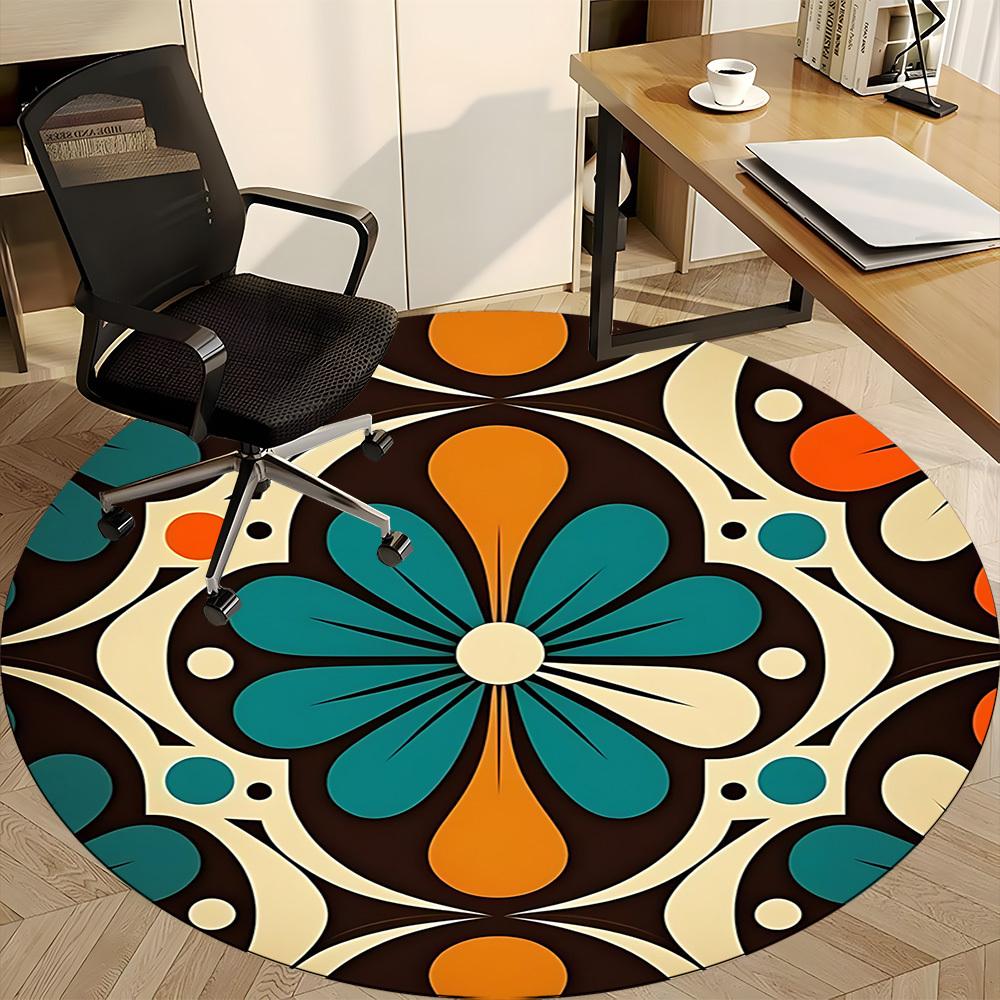 1PC Floral Pattern Office Round Area Rug, Mat Suitable For Office, Under Office Chairs Bedroom Living Room Home Decor, Room Deco