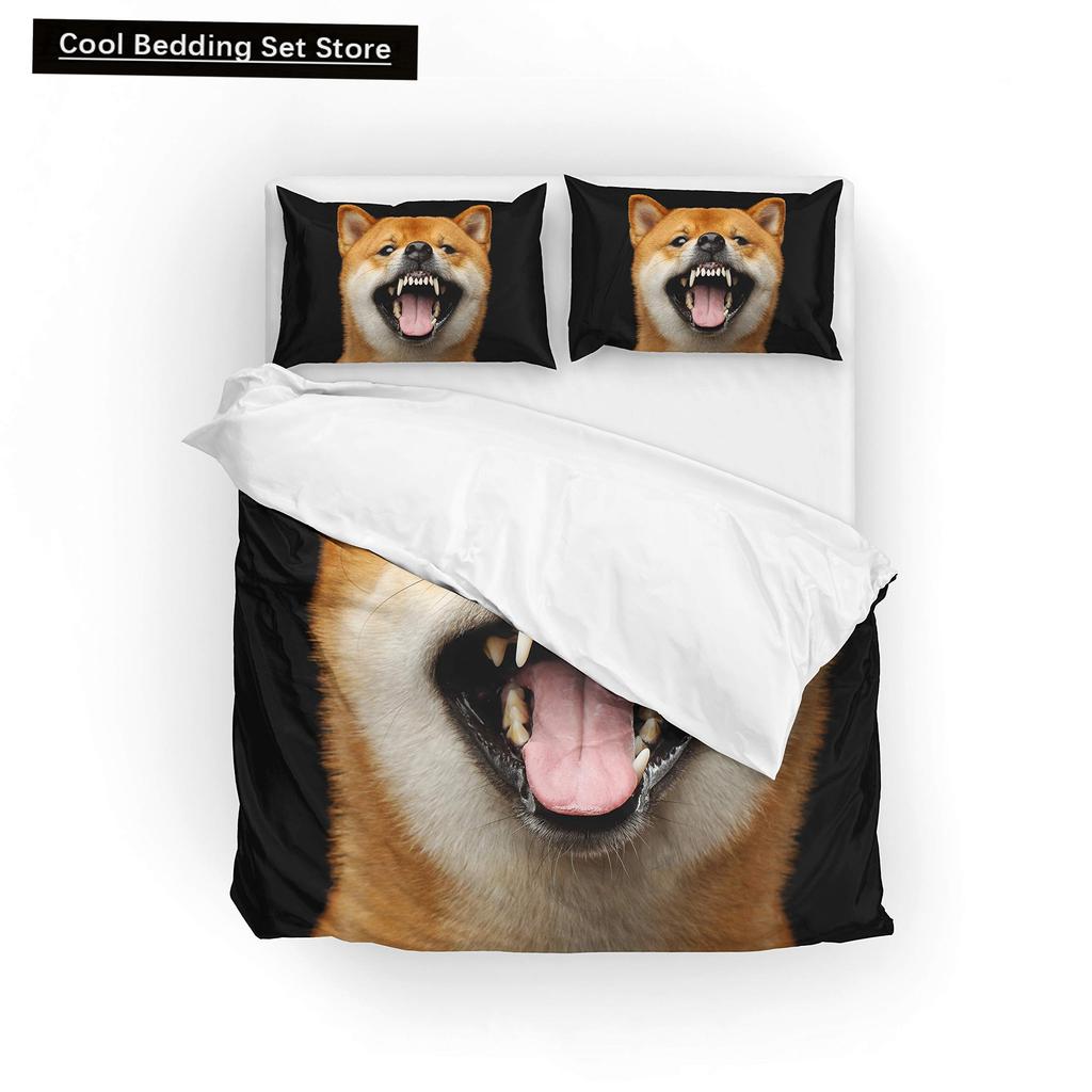 Yellow Shiba Inu King Queen Bedding Set Lovely Puppy Duvet Cover Family Pet Animal Quilt Cover 2/3pcs Polyester Comforter Cover