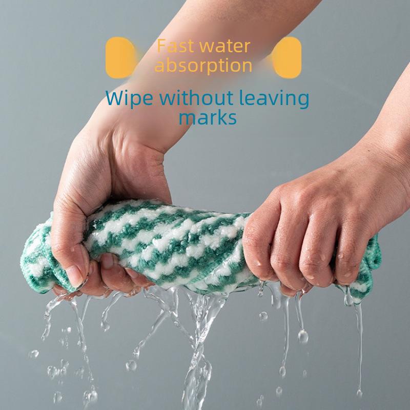 Coral Fleece Water Ripple Absorbent Non-Linting Kitchen Dish Cloth with Cationic Scouring Pad
