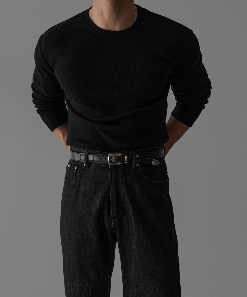 Baulopeulodeogteu Hairy Muscle Round Long Sleeve Knit Tee [Black]