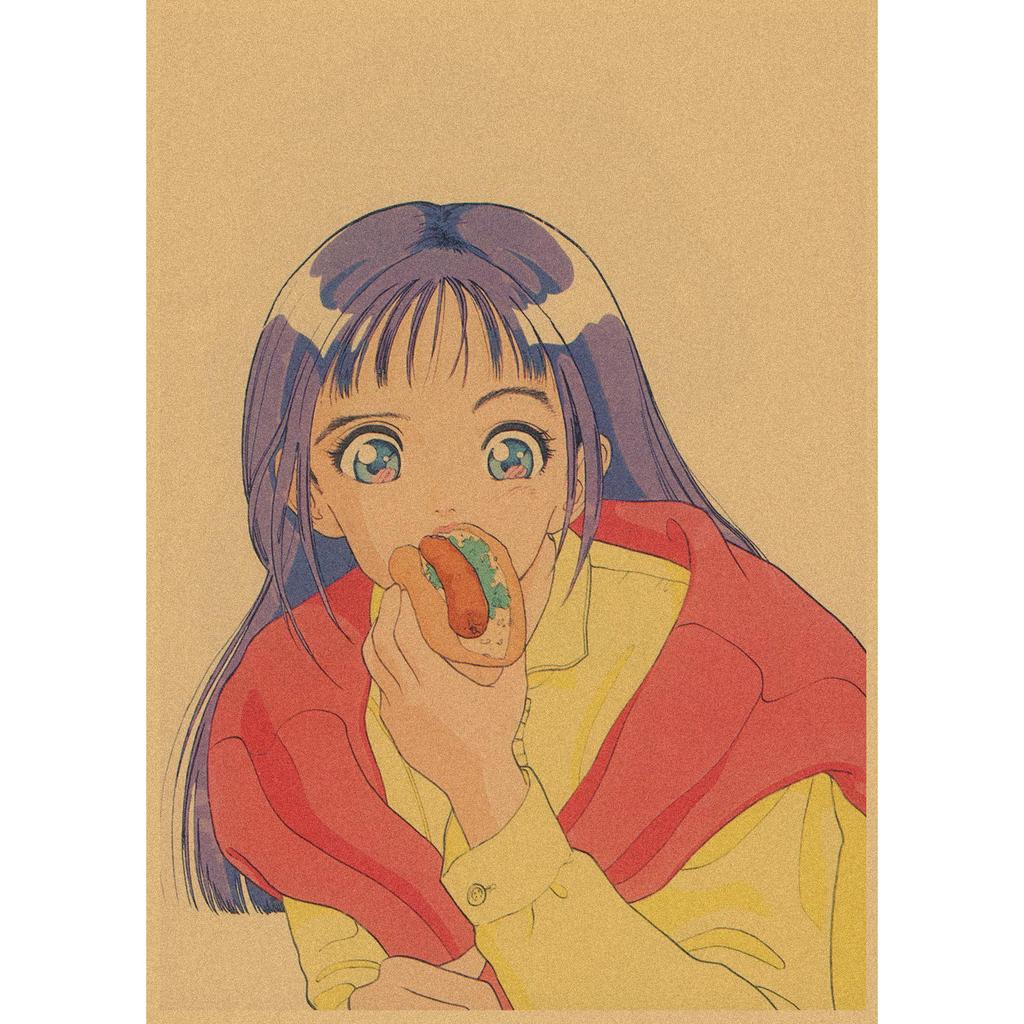Sakura Diaries Retro Kraftpapier Manga Illustration Wandkunst