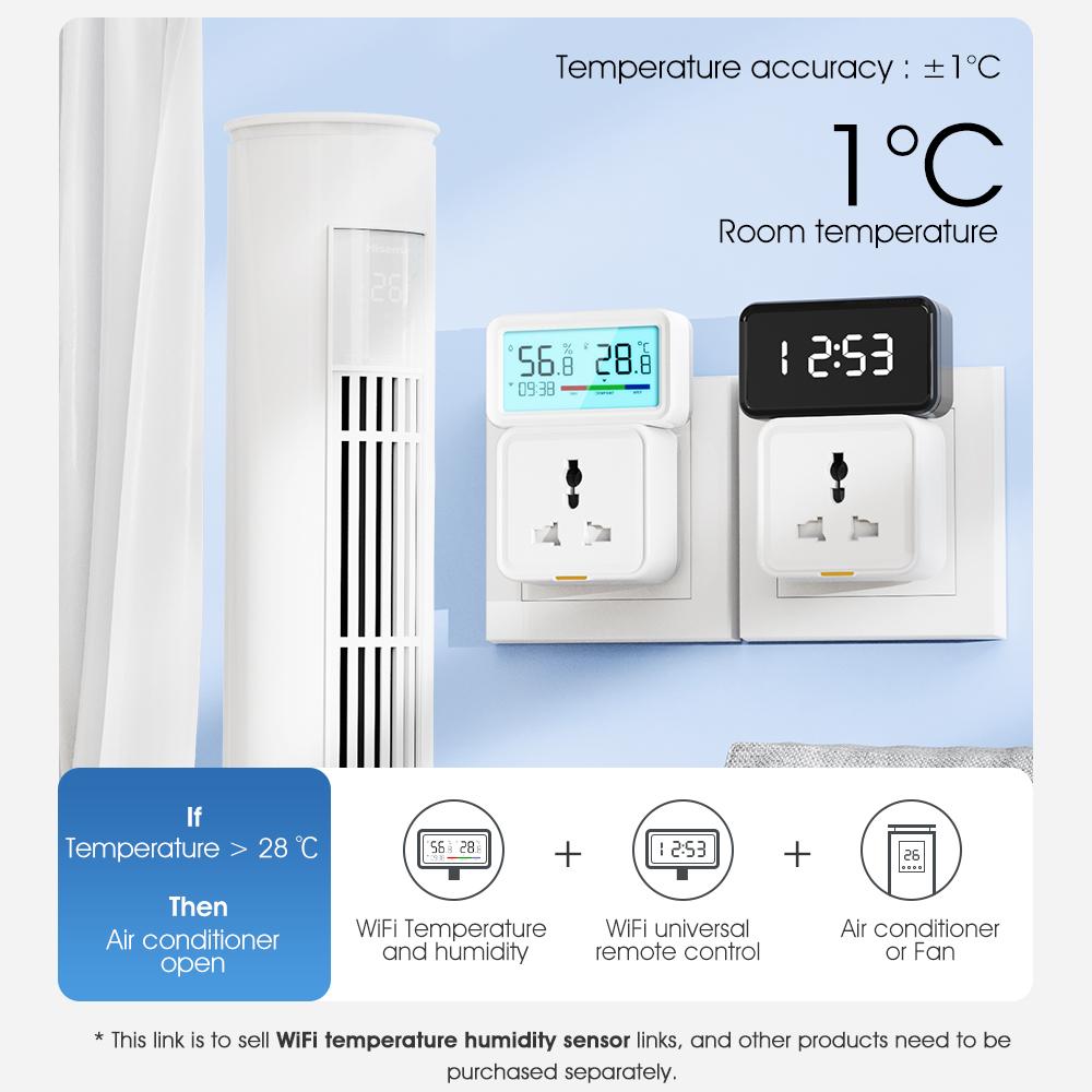Tuya WiFi Temperature & Humidity Sensor with Backlit Display APP Remote Monitor Alexa/Google Voice Control °C/°F Switch,