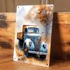 1 Stück Vintage blaue LKW-Blechmalerei, dekorative Plakette mit Herbstwaldlandschaft, Wandkunststück für Wohnzimmer/Arbeitszimmer, Am