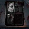 Halloween Female Ghost Window Cover Horror Window Door Cover, Scary Theme Window Screen for Indoor/Outdoor Party Decor