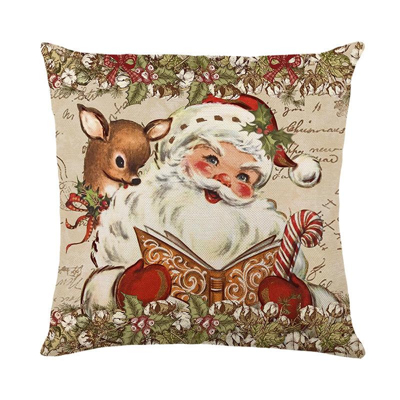 

Рождественская наволочка Льняная с принтом Санты Наволочка для диванной подушки в гостиную Праздничная атмосфера Украшение Чехол для подушки 45 * 45Cm (without pillow core)