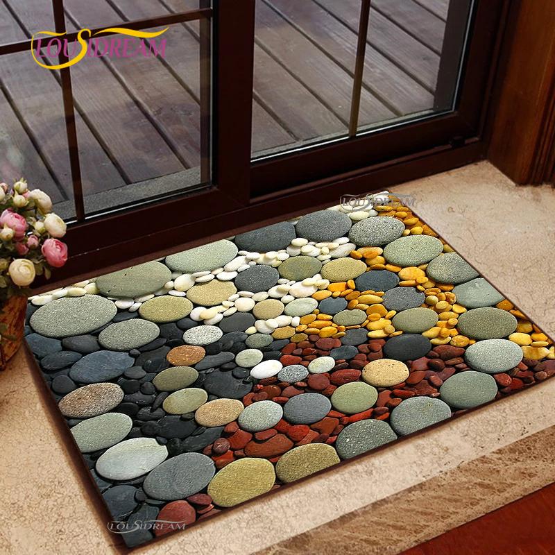 3D Cobblestone Welcome Entrance Doormats Cartoon Carpets Rugs For Home Bath Living Room Floor Stair Kitchen Hallway Non-Slip Mat