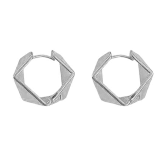 1 Pair Hoop Earrings for Women Thick Chunky Geometric Rhombus Earrings Statement Small серебряный